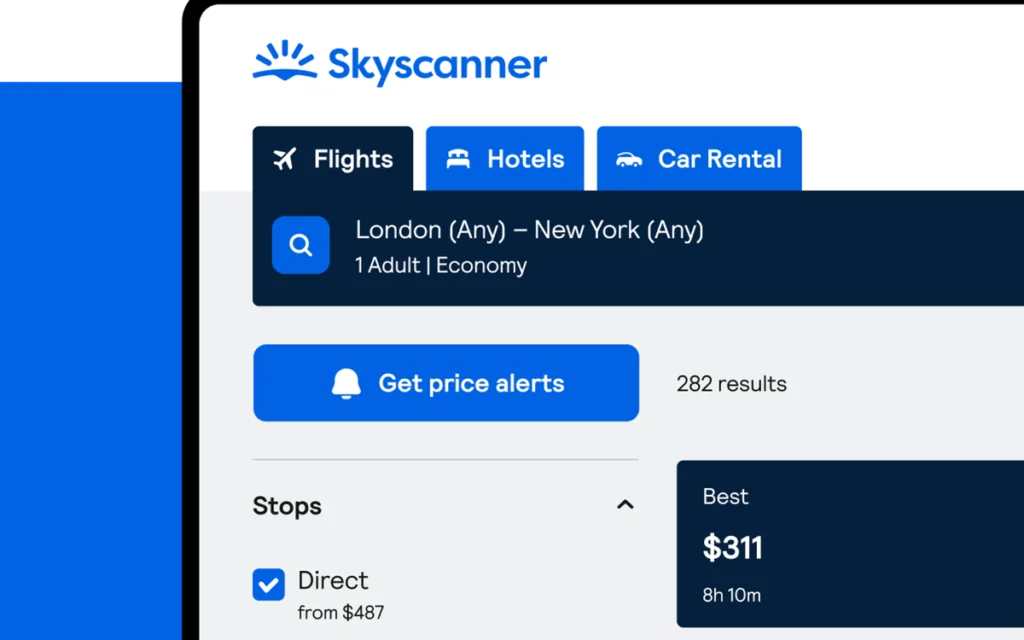 Price Alert on Sky Scanner website