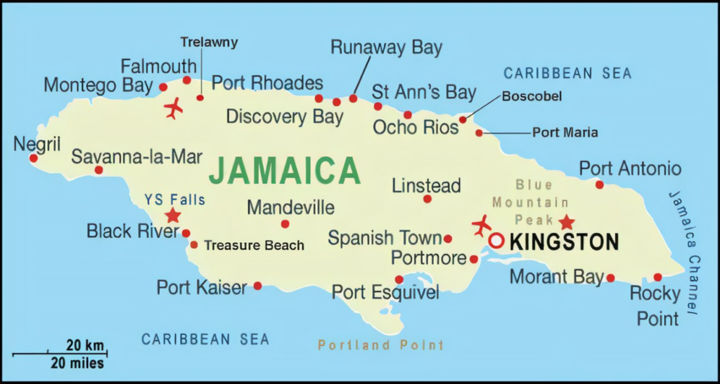 Mapa de las playas de Jamaica